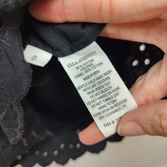 Ulla Johnson Louise Dress Womens 0 Black Cotton Linen Eyelet Midi Flutter Sleeve - Picture 6 of 7